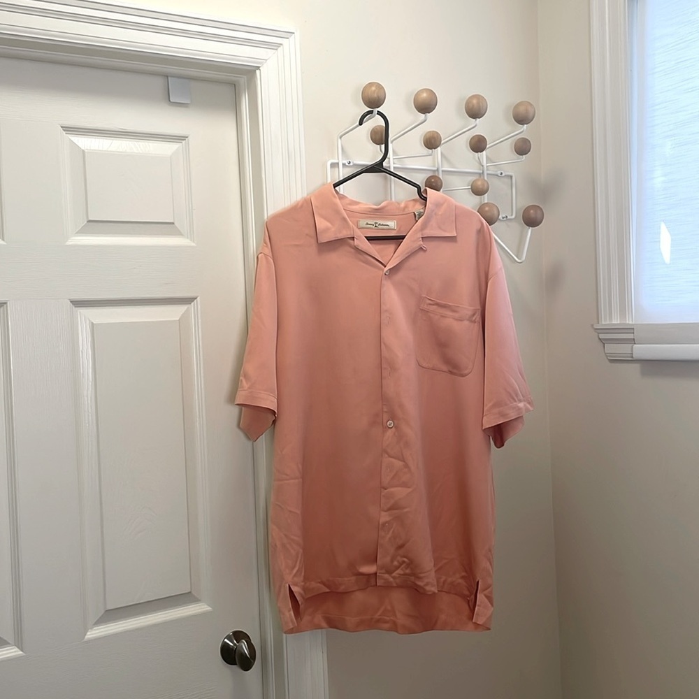 Tommy Bahama - Short Sleeve Silk Button Down Shirt - Salmon Orange - L